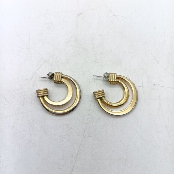 Vintage Gold-Tone Double Hoop Earrings - Picture 2 of 3